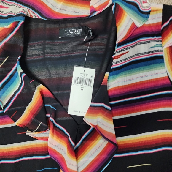 NWT Lauren Ralph Lauren Plus Size M Stripe Print Short Flutter Blouse Top - Picture 12 of 13